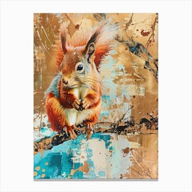 Red Squirrel Gold Effect Collage 1 Canvas Print