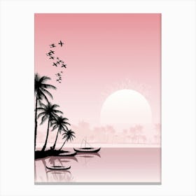 Sunset Beach With Palm Trees Canvas Print