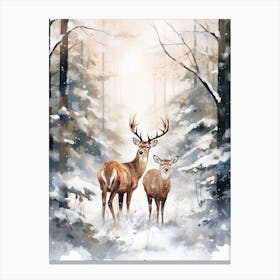 Winter Watercolour Deer 1 Canvas Print