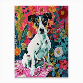 Floral Animal Painting Dog 3 Canvas Print