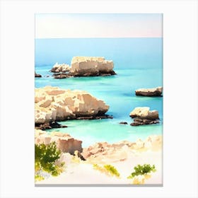 Cala Pregonda 2, Menorca, Spain Watercolour Canvas Print