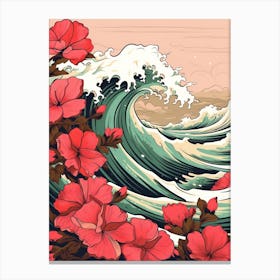 Great Wave With Azalea Flower Drawing In The Style Of Ukiyo E 1 Canvas Print