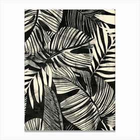 Palm Leaves In Black And White Canvas Print