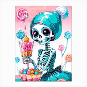 Cute Skeleton Candy Halloween Painting (22) Canvas Print