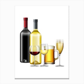 Wine Bottles And Glasses Isolated On White Canvas Print