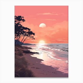 Illustration Of Hammonasset Beach Connecticut In Pink Tones 1 Canvas Print