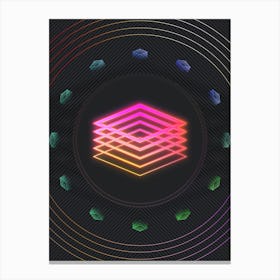 Neon Geometric Glyph in Pink and Yellow Circle Array on Black n.0423 Canvas Print