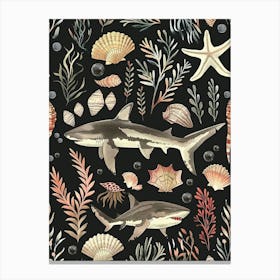 Wobbegong Shark Seascape Black Background Illustration 1 Canvas Print
