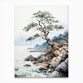 Aogashima Island In Tokyo, Japanese Brush Painting, Ukiyo E, Minimal 3 Canvas Print