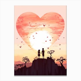 Two Children In The Sunset Holding Hands Heart Illustration Canvas Print