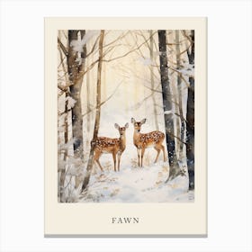 Winter Watercolour Fawn 4 Poster Canvas Print