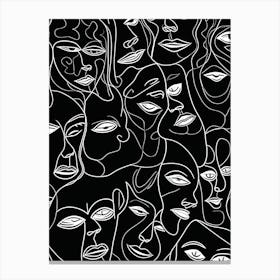 Faces In Black And White Line Art 2 Canvas Print