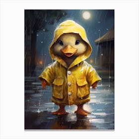 Animated Duckling In A Yellow Raincoat 1 Canvas Print
