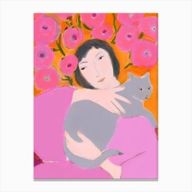 Woman With A Cat 1 Canvas Print