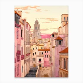 Marseille France 6 Vintage Pink Travel Illustration Canvas Print