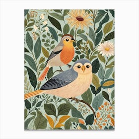 Two Birds In The Flowers Canvas Print