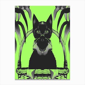Black Kitty Cat Meow Bright Green 2 Canvas Print