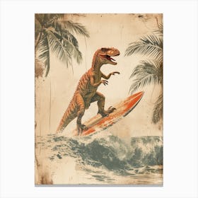 Vintage Iguanodon Dinosaur On A Surf Board  3 Canvas Print