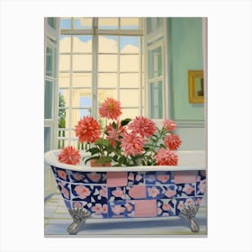 A Bathtube Full Of Dahlia In A Bathroom 4 Canvas Print