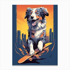 Australian Shepherd Dog Skateboarding Illustration 3 Canvas Print
