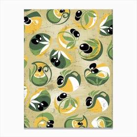 Olives Seamless Pattern Vector - olives poster, kitchen wall art 2 Canvas Print