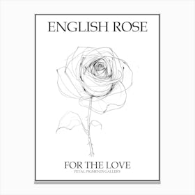 English Rose Black And White Line Drawing 3 Poster Canvas Print