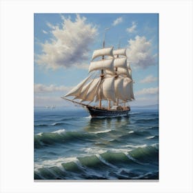 Sailing ship on the sea, oil painting 4 Canvas Print