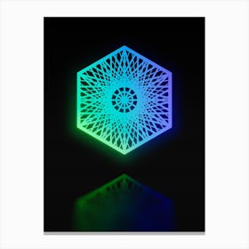 Neon Blue and Green Abstract Geometric Glyph on Black n.0265 Canvas Print