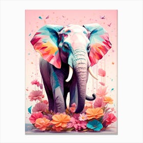 Elephant With Flowers Canvas Print