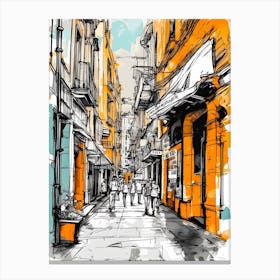 Sketch Of A City Street 2 Canvas Print