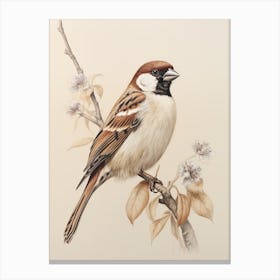 Vintage Bird Drawing House Sparrow 1 Canvas Print