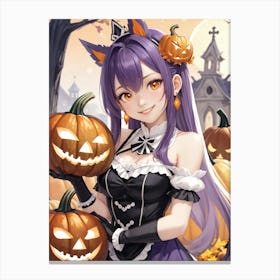 Sexy Girl With Pumpkin Halloween Painting (5) Canvas Print