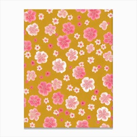 Cherry Blossom Floral Print Warm Tones 1 Flower Canvas Print