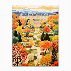 Schonbrunn Palace Gardens, Austria In Autumn Fall Illustration 2 Canvas Print
