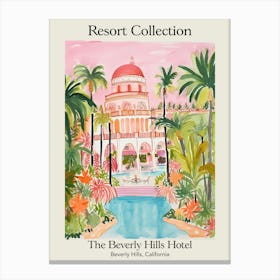 Poster Of The Beverly Hills Hotel   Beverly Hills, California   Resort Collection Storybook Illustration 3 Canvas Print