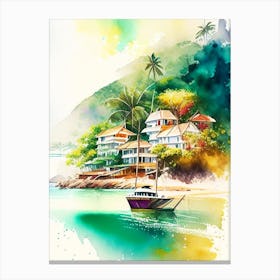 Angra Dos Reis Brazil Watercolour Pastel Tropical Destination Canvas Print