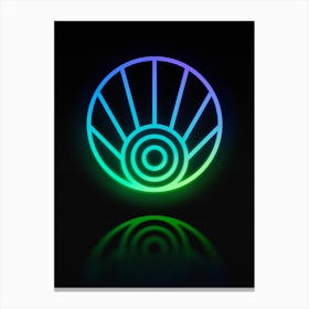 Neon Blue and Green Abstract Geometric Glyph on Black n.0135 Canvas Print