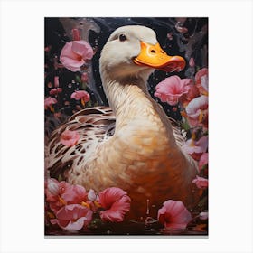 Duck With Flowers Canvas Print