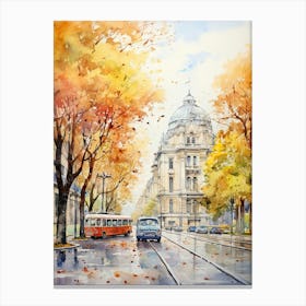 Bucharest Romania In Autumn Fall, Watercolour 1 Canvas Print