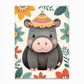 Floral Baby Hippo Nursery Illustration (7) Canvas Print