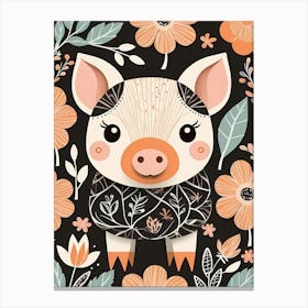 Floral Cute Baby Pig Nursery (31) Canvas Print