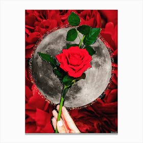 Rose Moon Glitter Collage Red & Grey Canvas Print