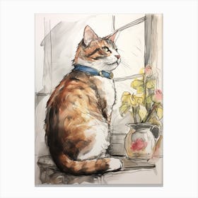 Storybook Animal Watercolour Cat 3 Canvas Print