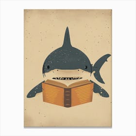 Shark Reading A Book Muted Pastels Canvas Print