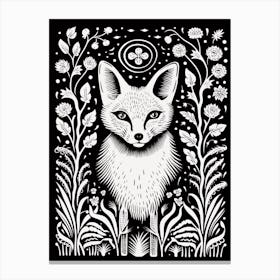 Fox In The Forest Linocut Illustration 20  Canvas Print