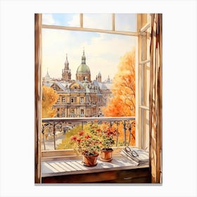 Window View Of Hamburg Germany In Autumn Fall, Watercolour 4 Canvas Print