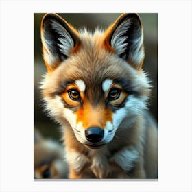 Wolf Cub Head Portrait Painting Canvas Print