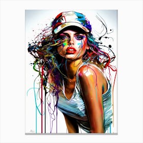 Major Leaguer - Model Girl With Baseball Cap Paint Splatters Canvas Print