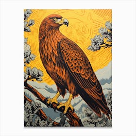 Vintage Bird Linocut Golden Eagle 2 2 Canvas Print