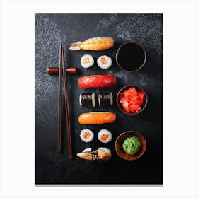 Sushi (Japan, Japanese cuisine) — Food kitchen poster/blackboard, photo art Canvas Print